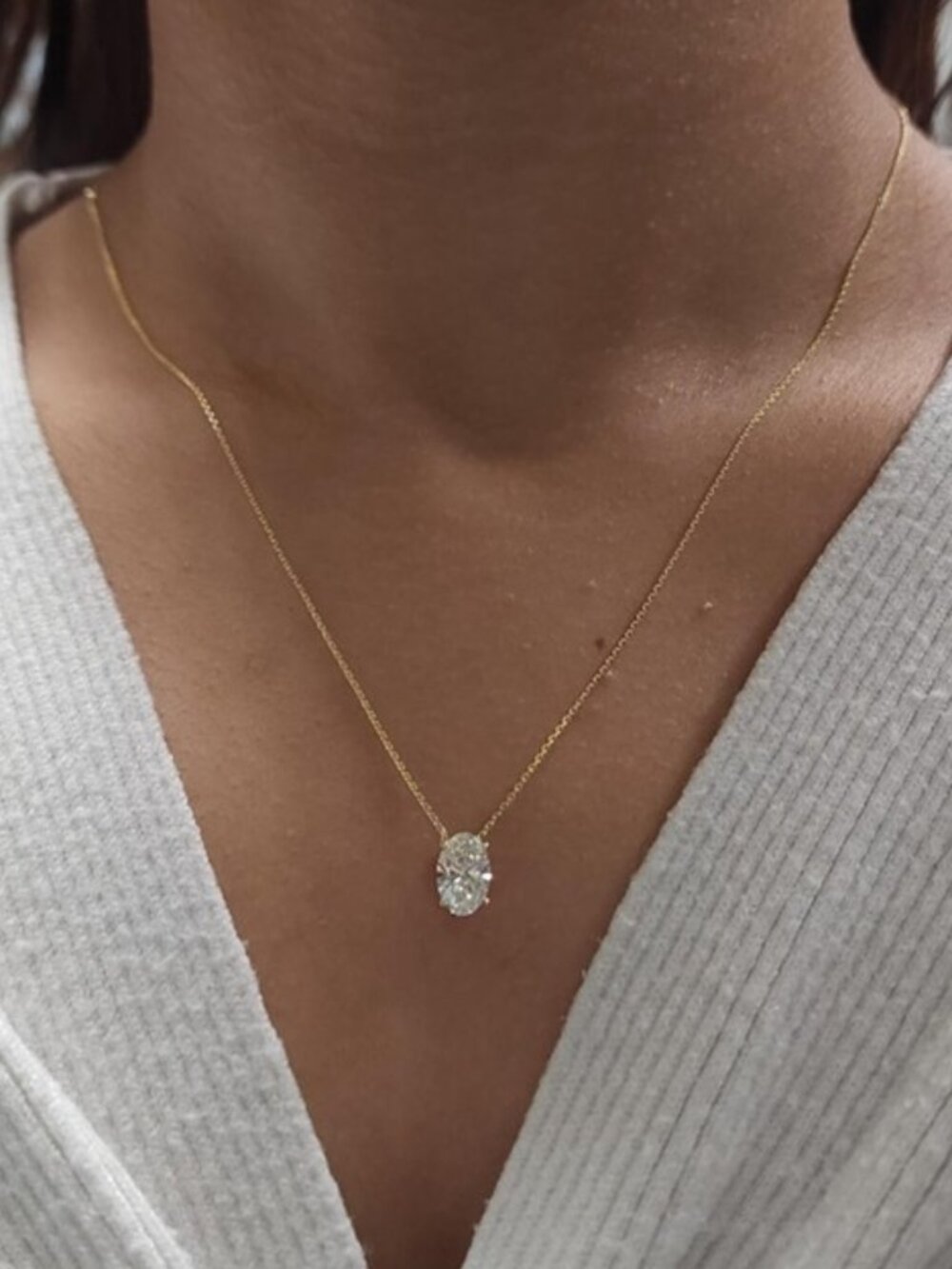 14Kt Gold 0.50 Ct Oval Lab Grown Diamond Solitaire Pendant